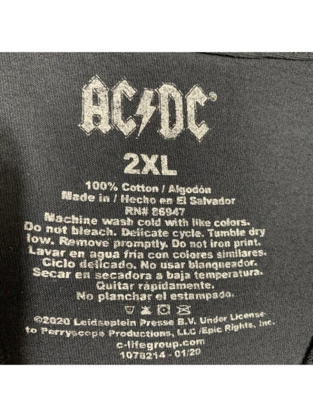 AC/DC Graphic T-Shirt Mens 2XL Black Back In Black Rock Band Short Sleeve Cotton - Picture 3 of 6